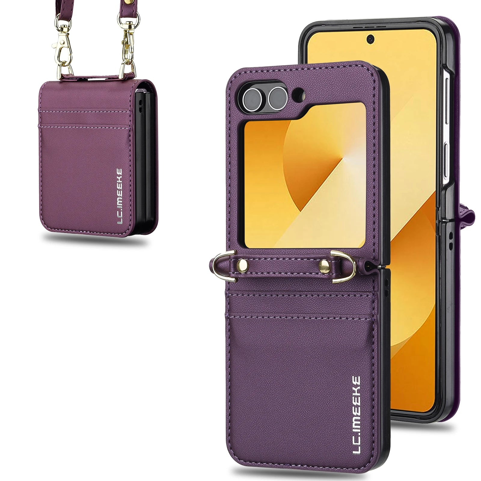 Crossbody Leather Case with Card Slots and Lanyard for Samsung Galaxy Z Flip 5