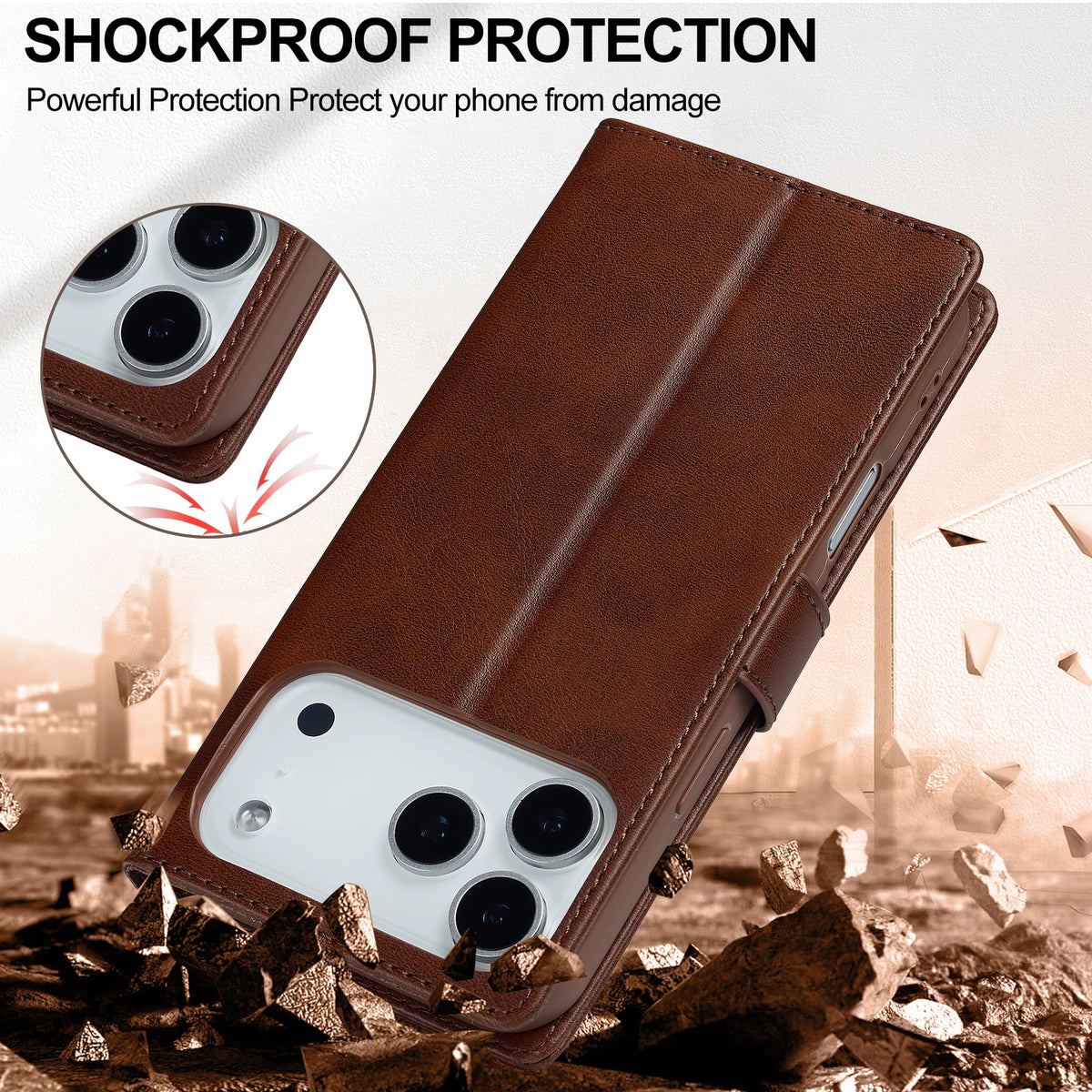 Leather Wallet Case with Magnetic Buckle Closure for iPhone 18 Series