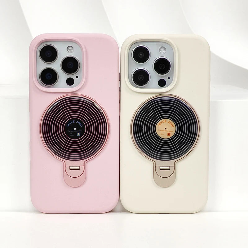 Frosted Liquid Silicone Case with 360° Rotating Holder & Mirror for iPhone 16 Series