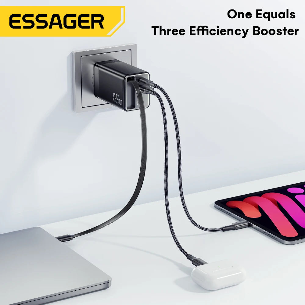 Essager 65W GaN Charger with Built-in Retractable Cable