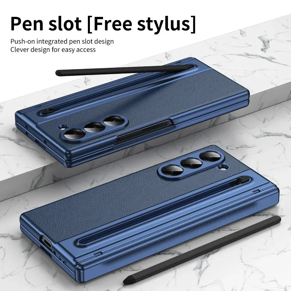 Shockproof Leather Case with Film, Pen Slot and Hinge Protection for Samsung Galaxy Z Fold 6