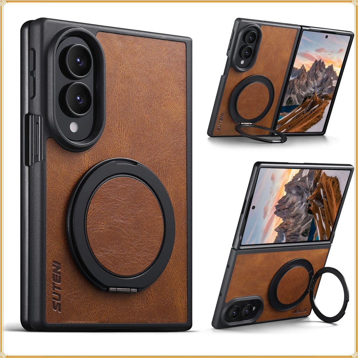 Textured Leather Case with 360° Rotating Ring Stand for Samsung Galaxy Z Fold 8