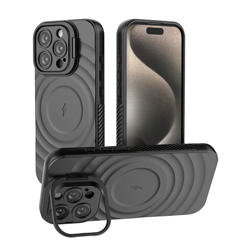 Matte Ripple Armor MagSafe Case with Foldable Stand for iPhone 16 Series