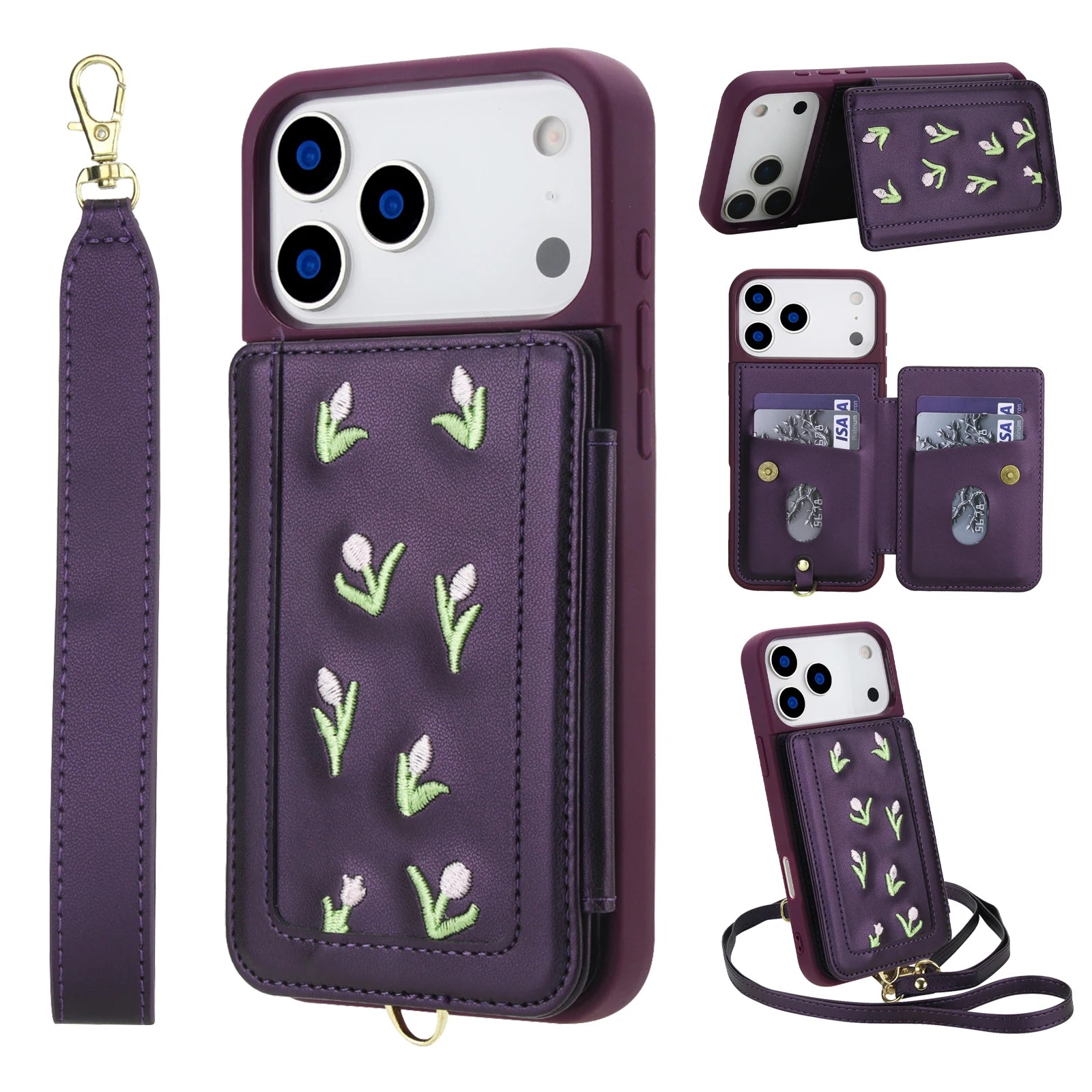 Skin Feel Embroidered Leather Wallet Case for iPhone 17 Series