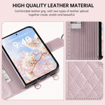 Leather Diamond-Quilted Crossbody Wallet Case with Detachable Long Lanyard Strap for iPhone Duo