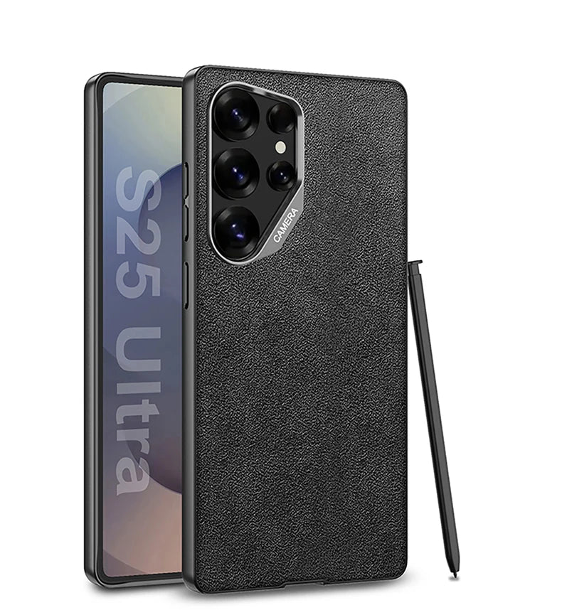 Comfortable Suede Velvet Leather Phone Case with Lens Guard for Samsung Galaxy S25 Ultra