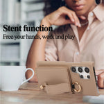 Wrist Strap Crossbody Leather Wallet Case with Ring Holder for Samsung Galaxy S24 Series