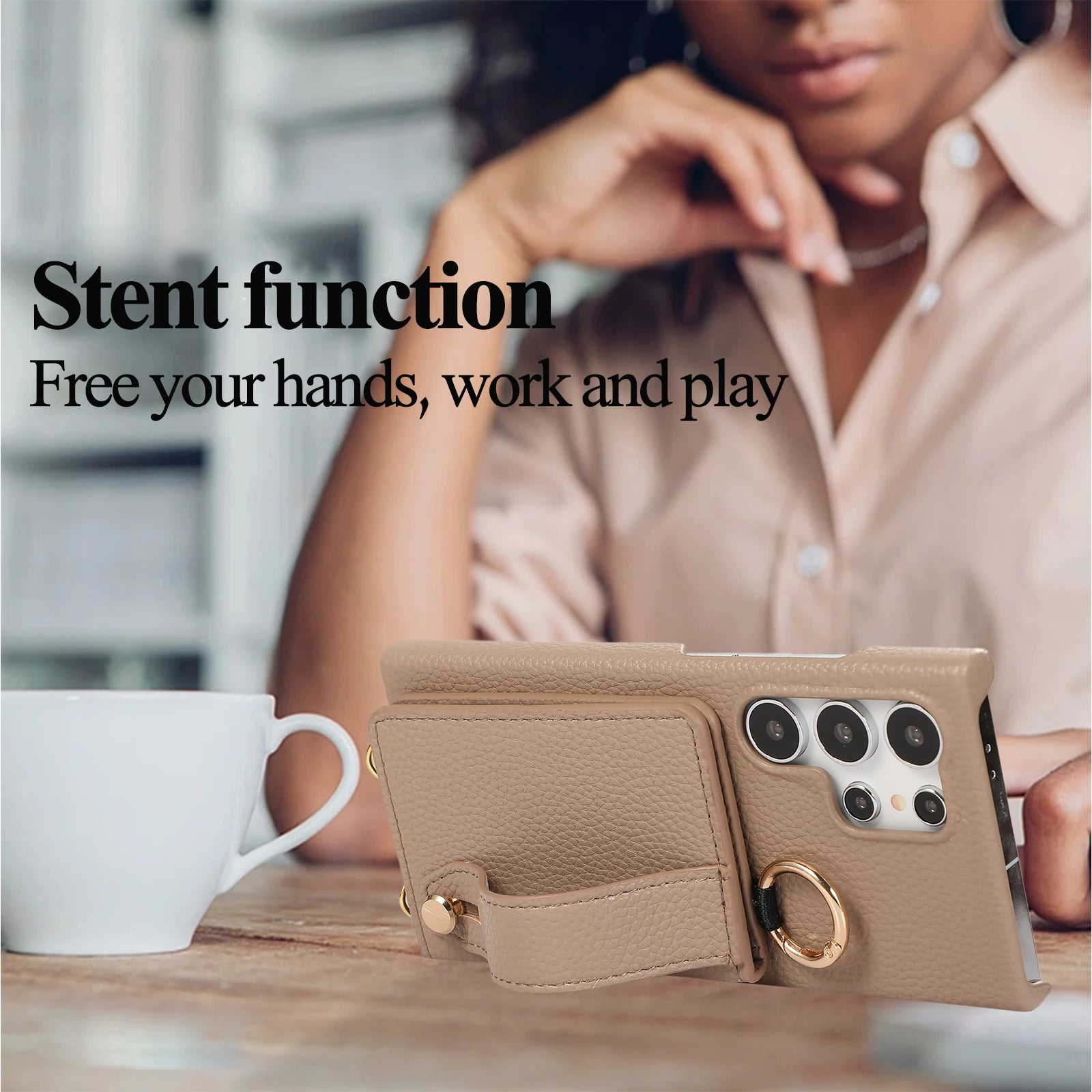 Wrist Strap Crossbody Leather Wallet Case with Ring Holder for Samsung Galaxy S24 Series