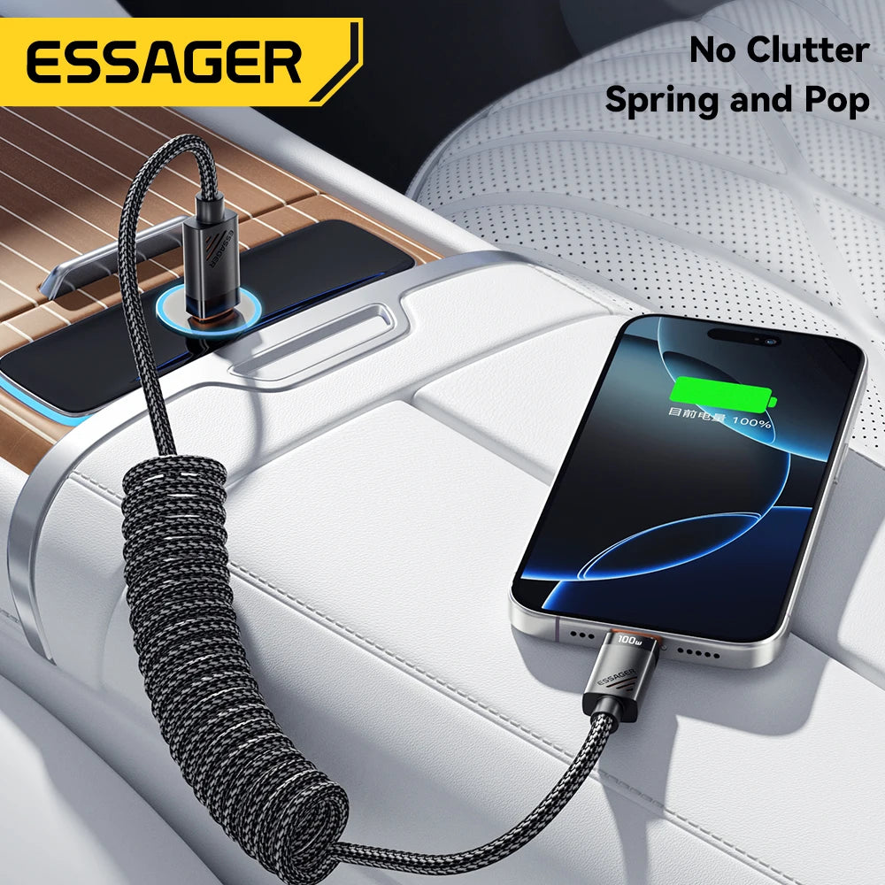 Charger Wire Spring Essager 100W PD Fast Charging Spring Type-C Cable – Devicean