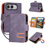 Leather Flip Wallet Case with U-Shaped Magnetic Buckle for iPhone Duo