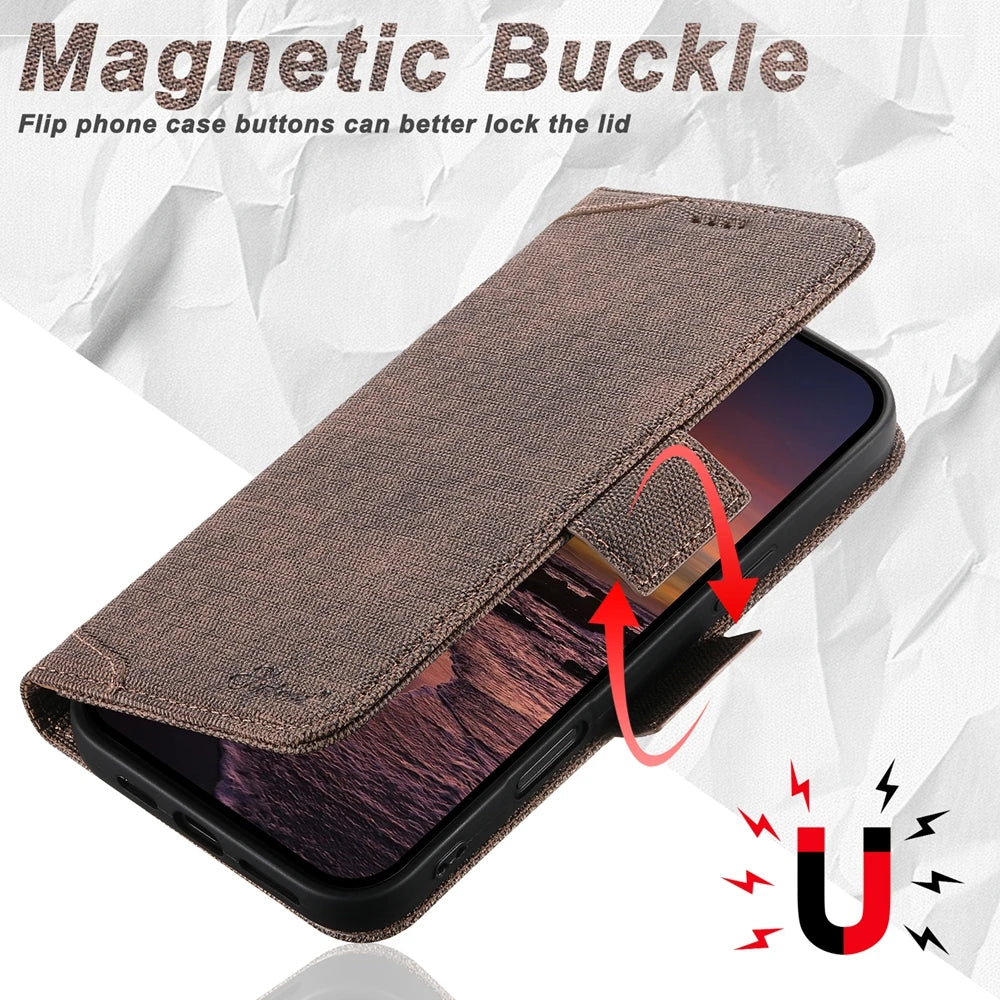 MagSafe-Compatible Denim Flip Wallet Case for iPhone 16 Series
