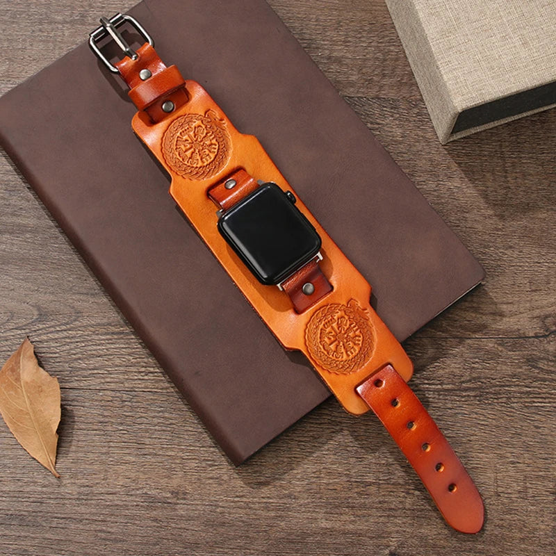 Genuine Leather Cuff Band with Metal Pin-Buckle for Apple Watch