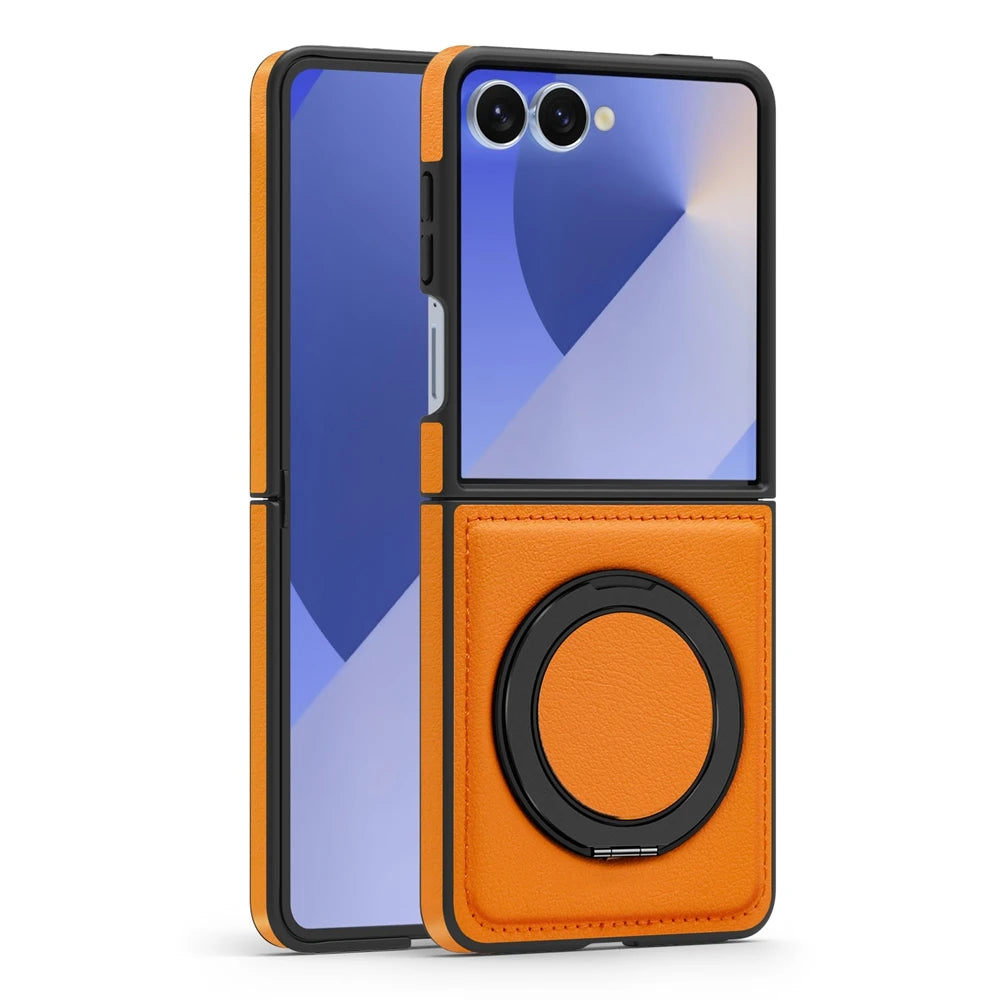 Samsung Galaxy Z Flip 7 Premium Leather Magnetic Case with Ring Holder