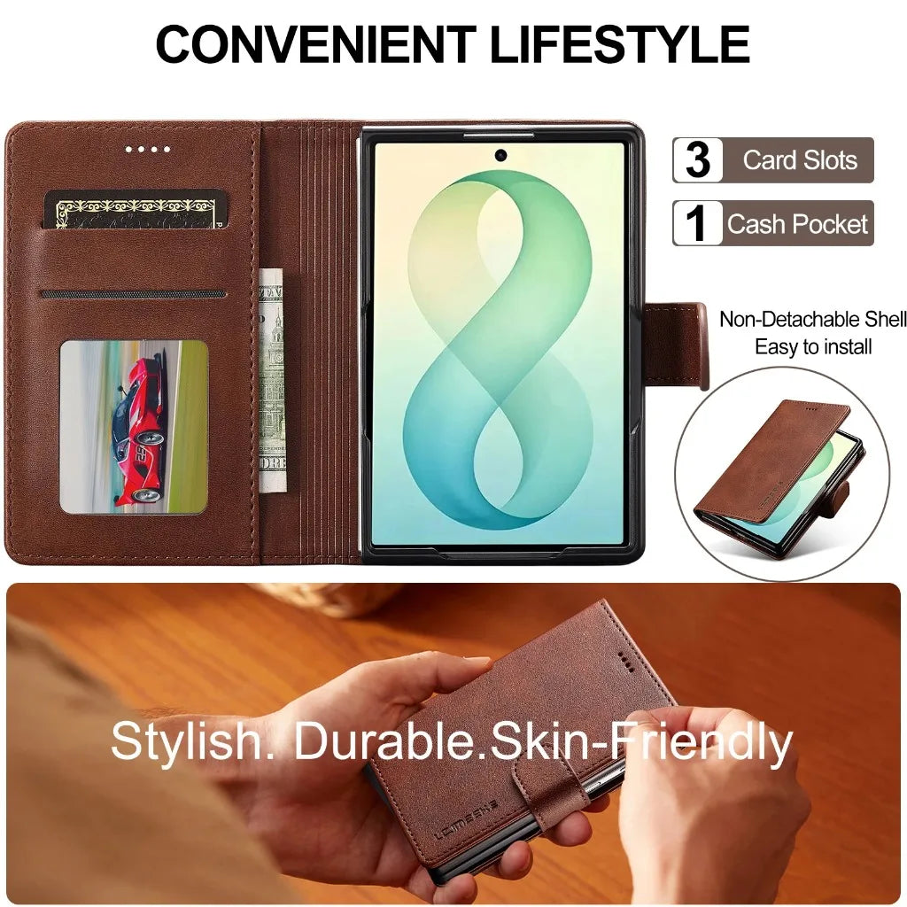 Hand-Stitched Leather Wallet Case with Kickstand for Samsung Galaxy Z Fold 8
