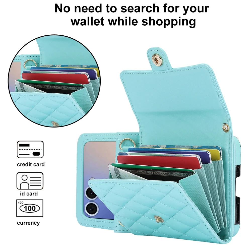 Anti-Drop Leather Wallet Case with Crossbody Strap and Card Holder for Samsung Galaxy Z Flip 7