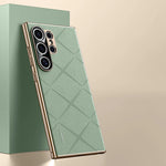 Plaid Grid Leather PU Case with Plating Lens for Samsung Galaxy S24 Series