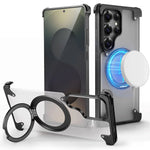 Samsung Galaxy S25 Ultra Shockproof Transparent Magnetic Case with 360° Ring Stand