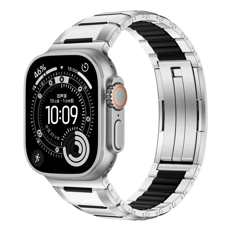 Steel and Fluororubber Segmented Bracelet Band with Removable Links for Apple Watch