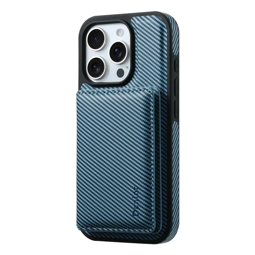 iPhone 15 Series Carbon Fiber Pattern MagSafe Case with Detachable Card Holder