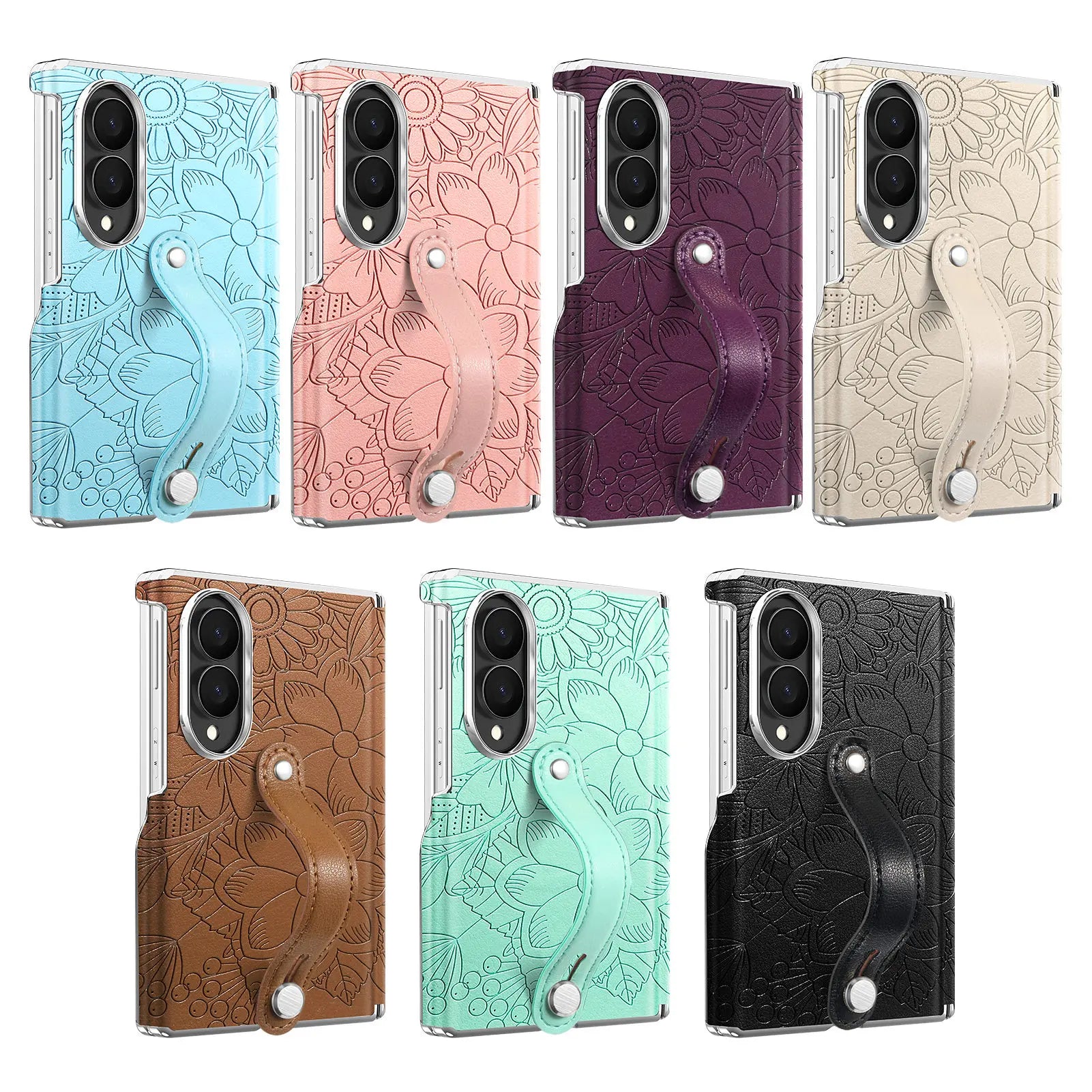 Fashion Embossed Leather Case with Wrist Strap for Samsung Galaxy Z Fold 8