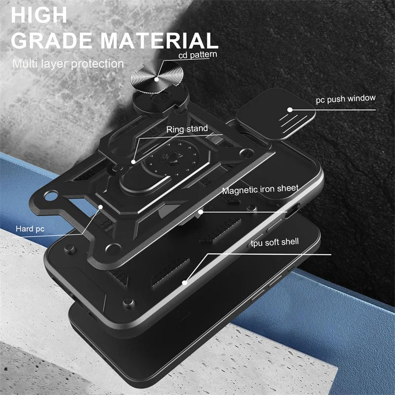 Heavy Duty Shockproof Armor Case with Slide Lens Protection for iPhone 16e