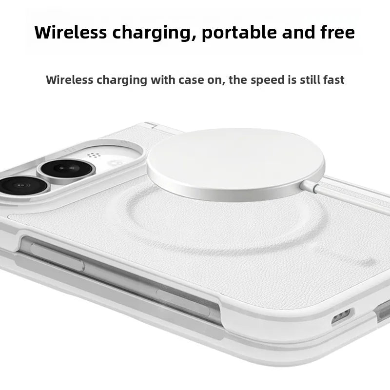 Vegan Leather Shockproof Foldable Case with Full Hinge Protection for iPhone Duo