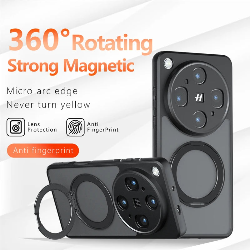 OPPO Find X9 Ultra Matte PC+TPU Shockproof Magnetic Case with Rotating Ring Holder
