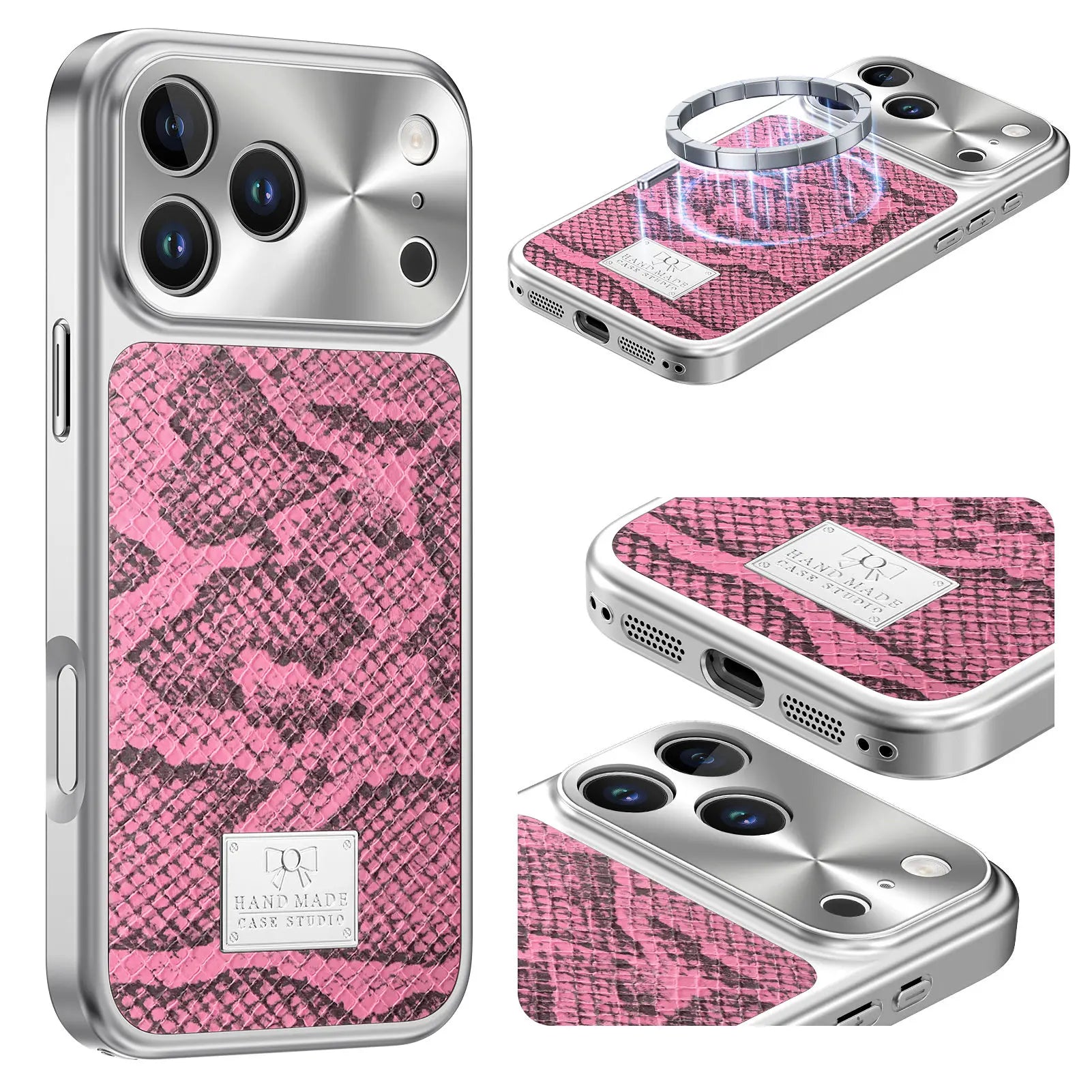 Snake Pattern Leather MagSafe Case for iPhone 17 Series