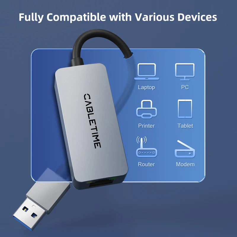 CABLETIME Aluminum USB to 2.5Gbps Ethernet Adapter