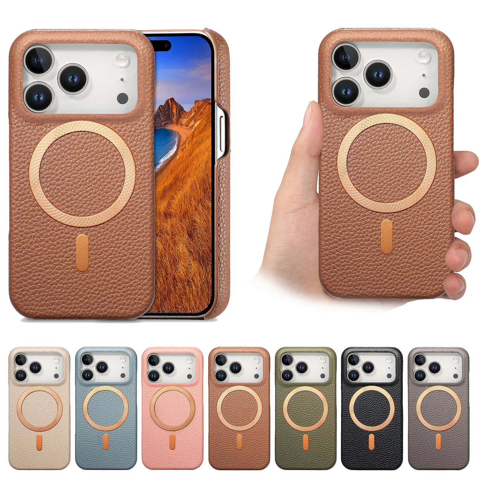 Business Lychee Grain Leather MagSafe Case for iPhone 17 Series