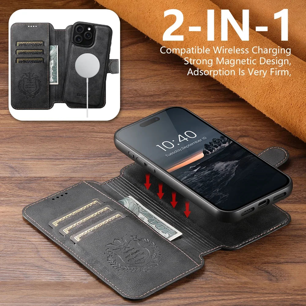 Detachable MagSafe Leather Wallet Case for iPhone 16 Series