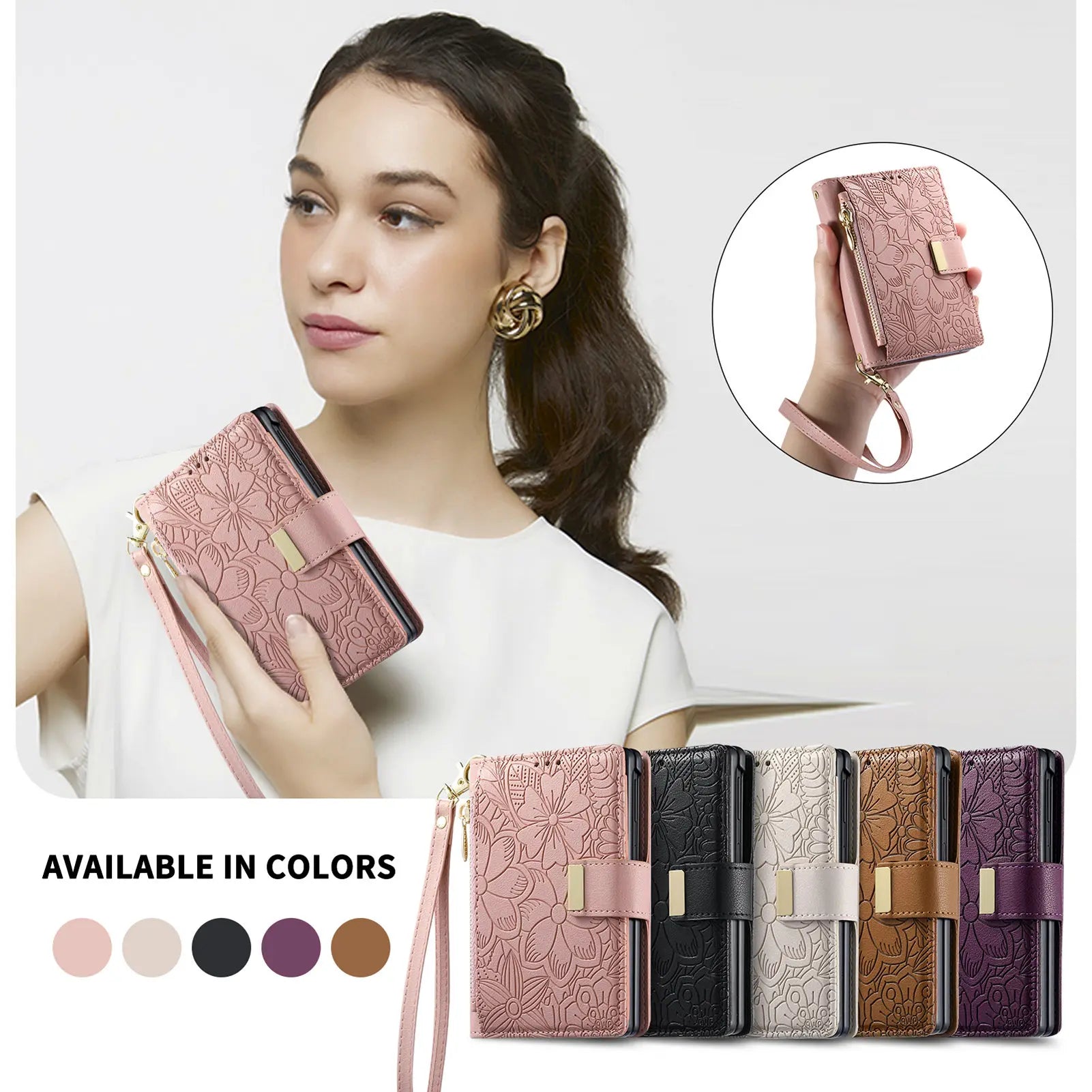 Fashion Leather Wallet Case with Zipper Pocket and Strap for Samsung Galaxy Z Fold 8