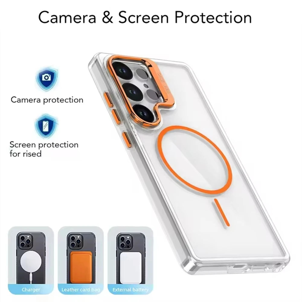 Crystal Clear Shockproof MagSafe Case with Camera Kickstand for Samsung Galaxy S26 Series