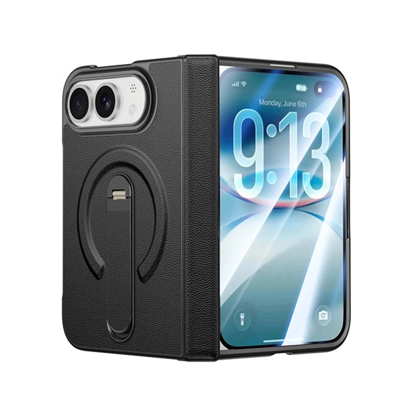 Hinge Protection Kickstand Case with MagSafe Metal Holder for iPhone Duo