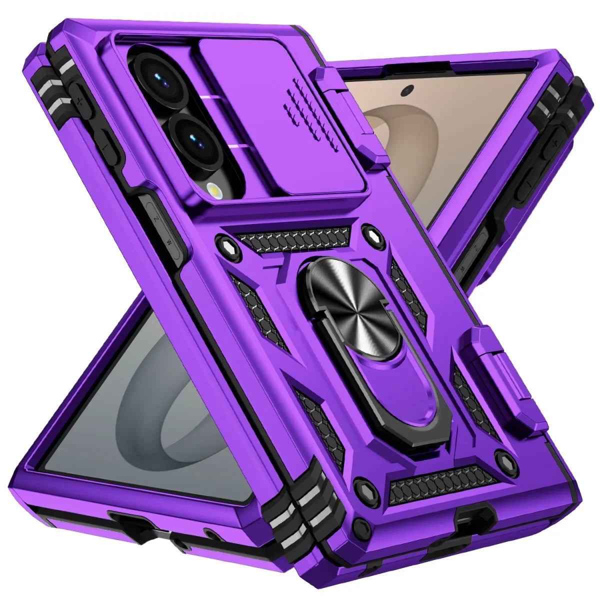 Sliding Camera Lens Cover Case with Rotating Ring Kickstand for Samsung Galaxy Z Fold 8