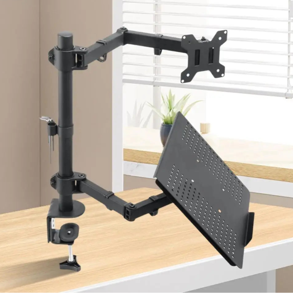 Adjustable Desk Mount Stand with Monitor Arm and Laptop Tray