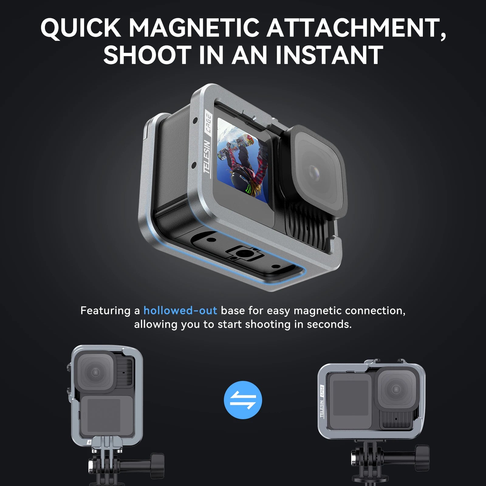 TELESIN Aluminium Alloy Frame Case for GoPro Hero Action Cameras