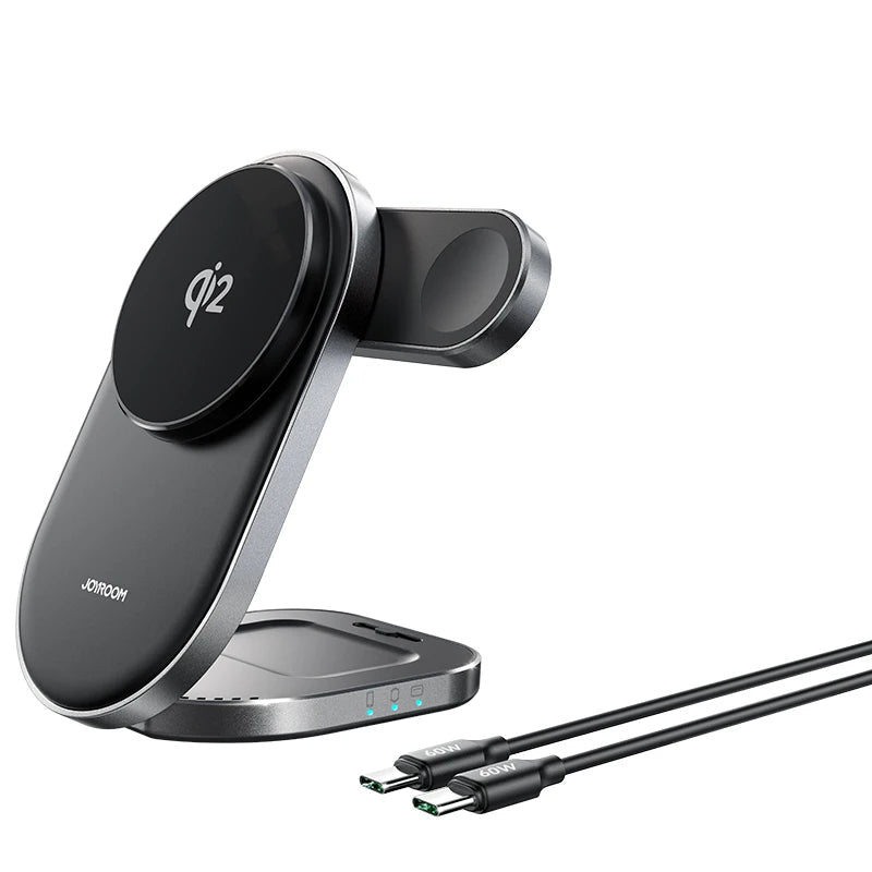 3-IN-1 Charger with Qi2 technology on a white background