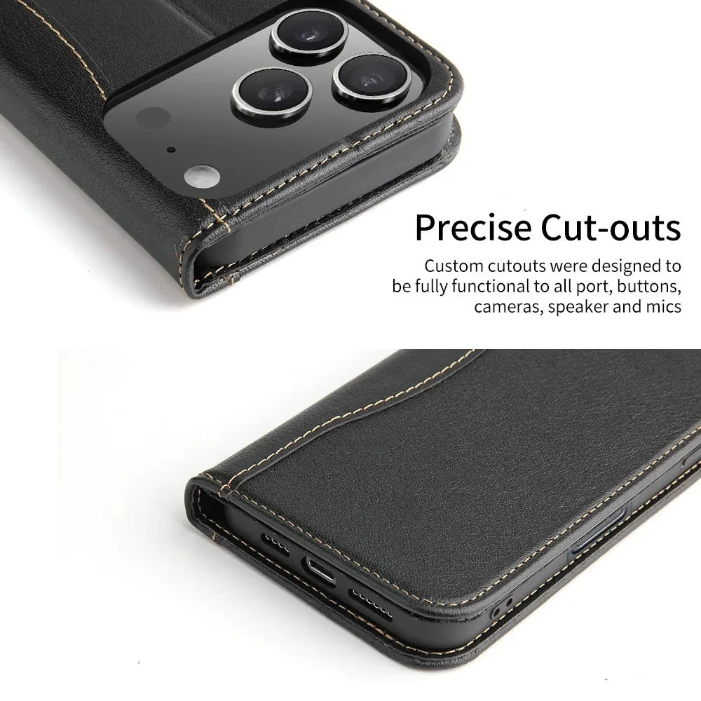 Genuine Cowhide Leather Wallet Case for iPhone 17 Series