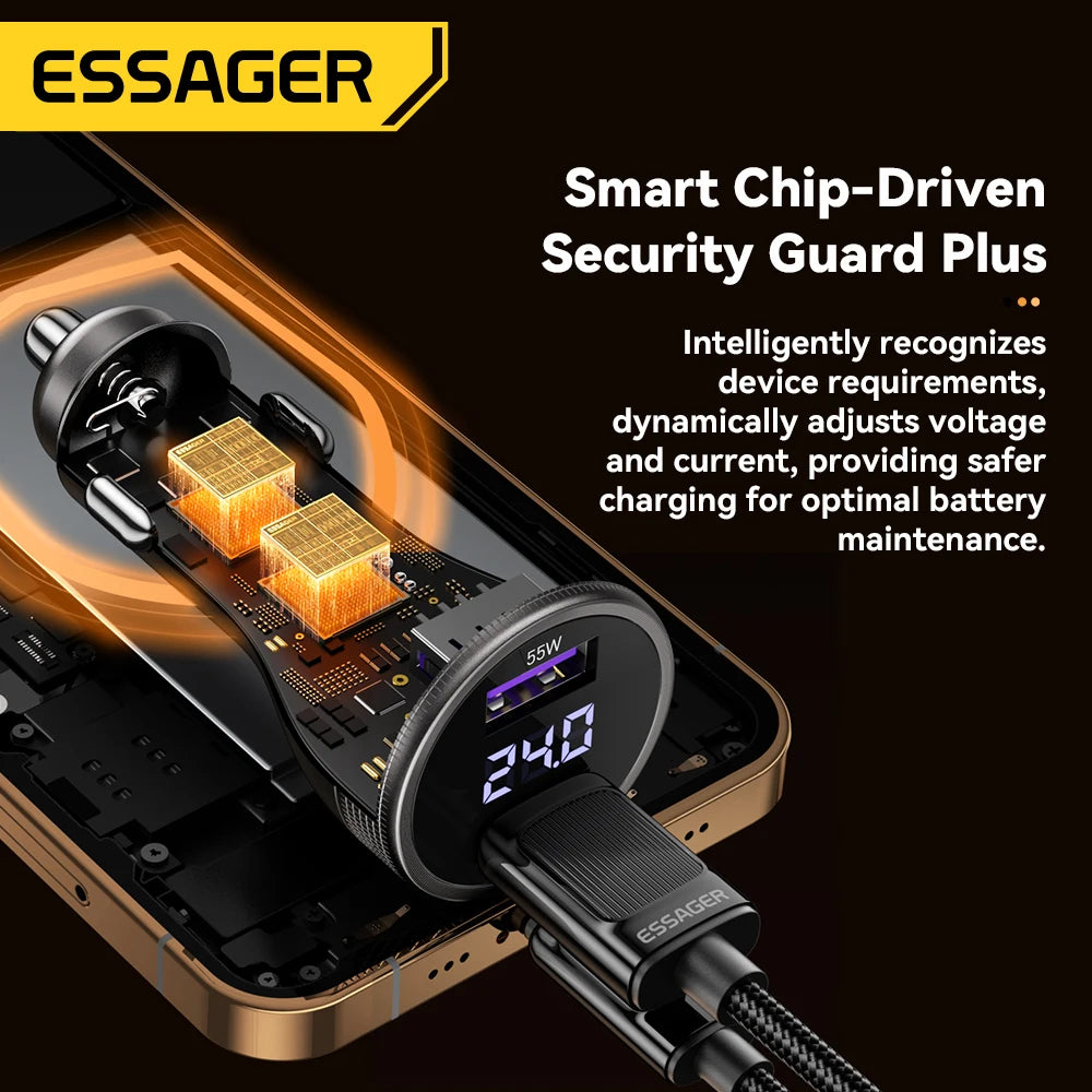 Essager 73W USB-C PD3.0 Car Charger with Digital Display