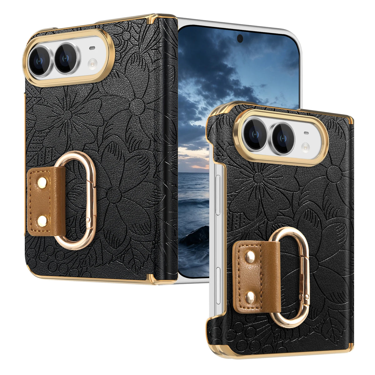 Embossed Leather Case with Carabiner Ring for iPhone Duo