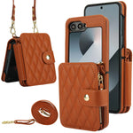 Premium Leather Crossbody Case with Card Holder & Wrist Strap for Samsung Galaxy Z Flip 6