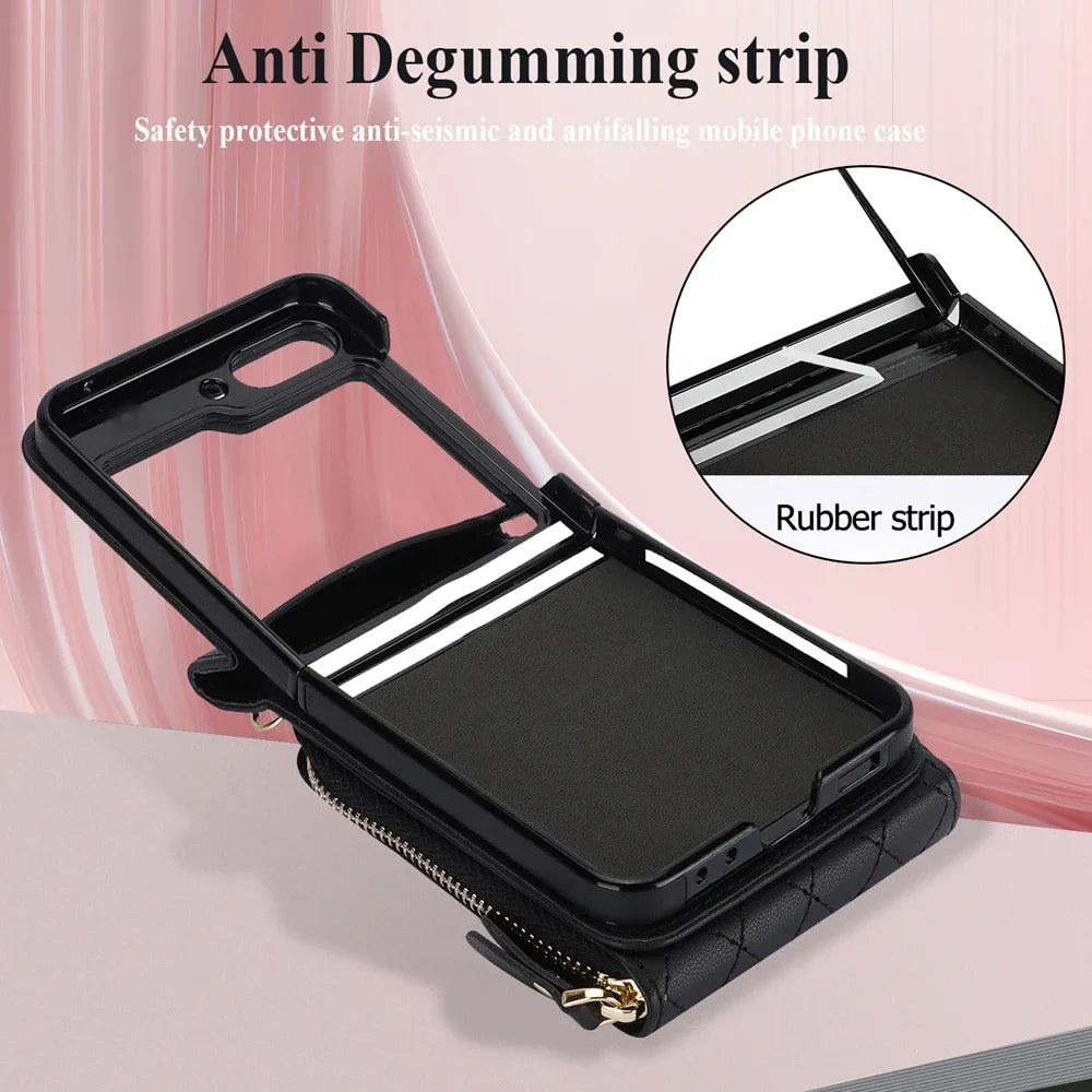 Crossbody Leather Wallet Case with Zipper & Card Holder for Samsung Galaxy Z Flip 6