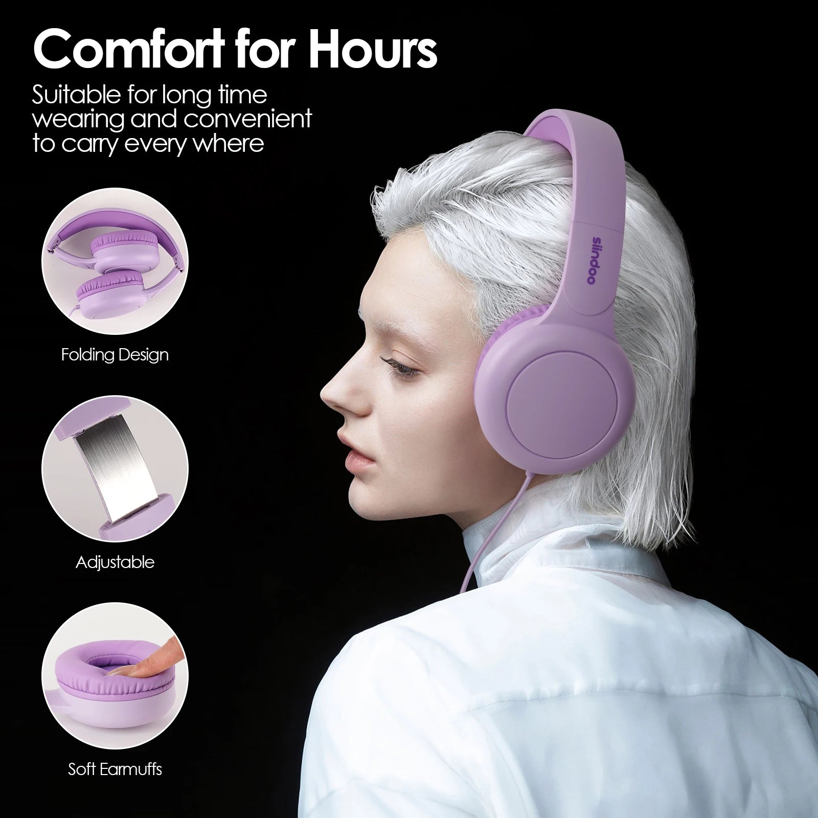 Siindoo 926B-W Wired On-Ear Headphones with Microphone