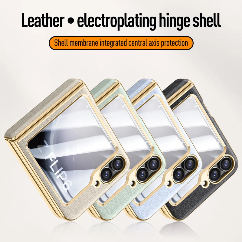 Shockproof Electroplated Leather Hard Shell Case for Samsung Galaxy Z Flip 6