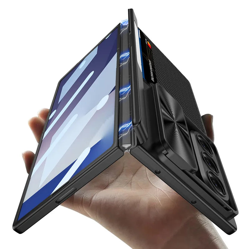 Shockproof Samsung Galaxy Z Fold 7 Case with Sliding Lens Cover & Folding Stand