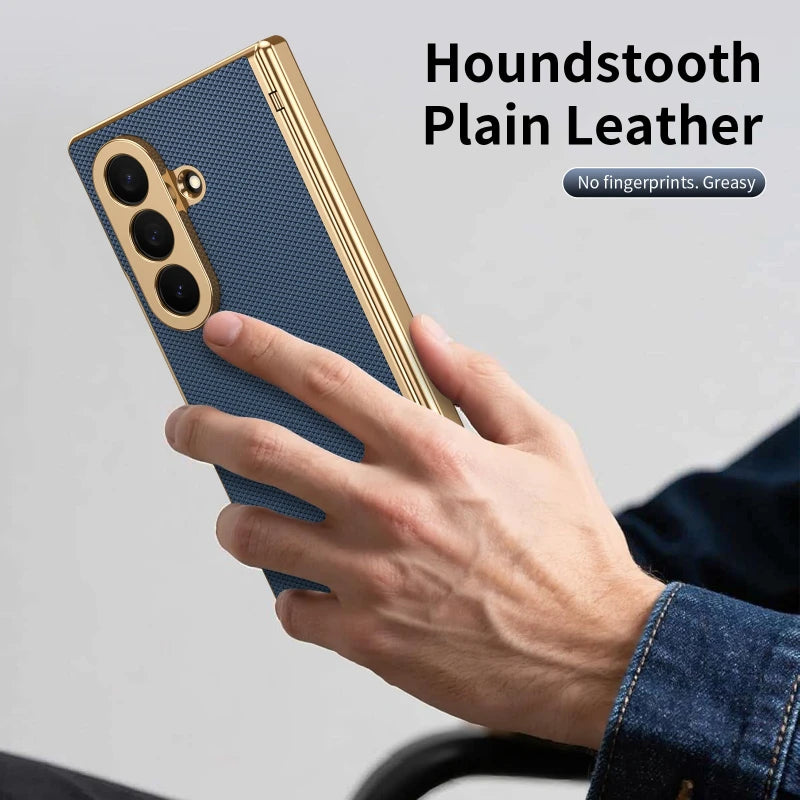 Premium Electroplated Leather Case with Built-In Screen Protector for Samsung Galaxy Z Fold 8 Ultra