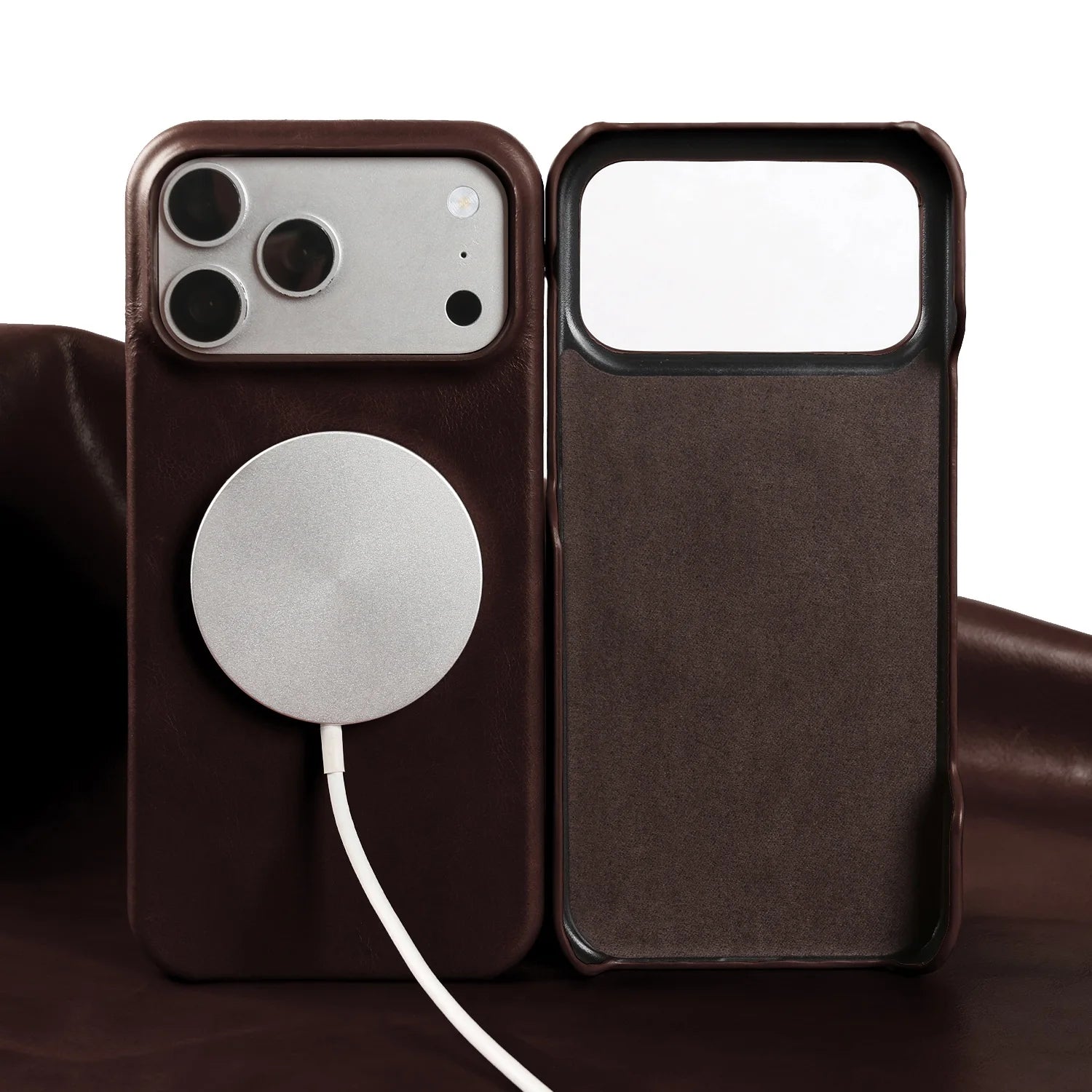 Classic Genuine Cowhide Leather MagSafe Case for iPhone 17 Series