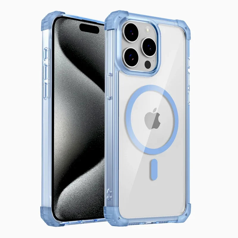 Shockproof Armor Transparent MagSafe Case for iPhone 16 Series