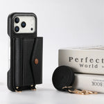 Premium Multi-Functional Leather Wallet Case with Built-In Makeup Mirror & Strap for iPhone 17 Series